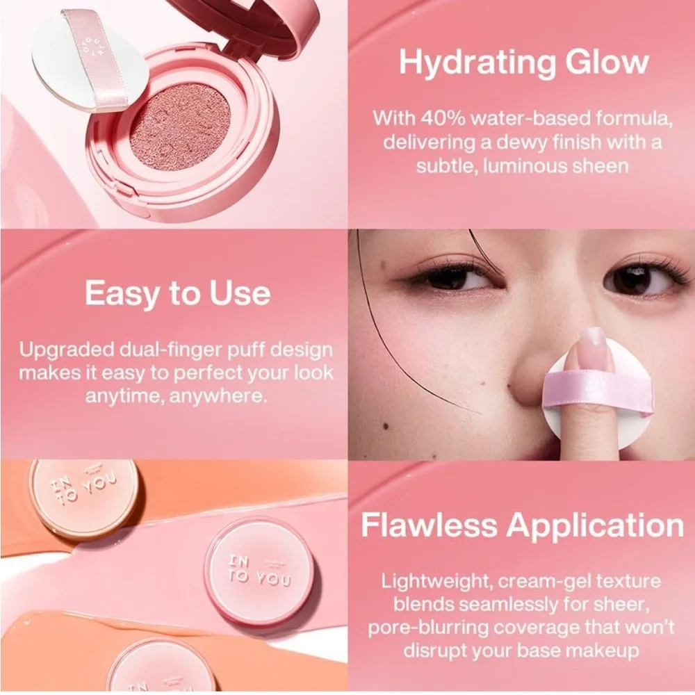 INTO YOU Cream Blush Air Cushion for Cheeks, Sunlit Peach